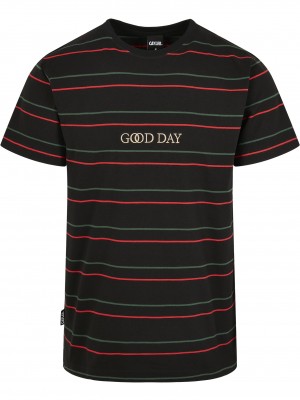 Мъжка тениска в черно на райета C&S