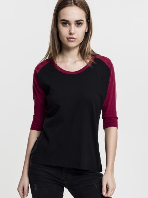 Дамска блуза Urban Classics blk/burgundy с 3/4 ръкави