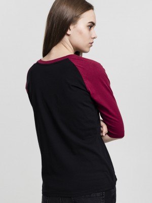 Дамска блуза Urban Classics blk/burgundy с 3/4 ръкави