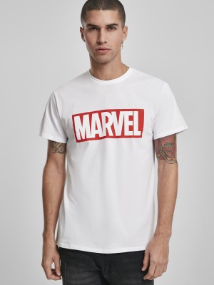 Мъжка тениска MERCHCODE Marvel Logo в бял цвят