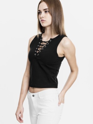 Дамски потник в черен цвят Urban Classics Ladies Lace Up Cropped Top black 