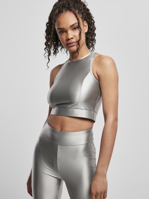 Дамски топ в сребрист цвят Urban Classics  Cropped Shiny 