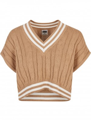 Дамски къс плетен елек в бежов цвят Urban Classics