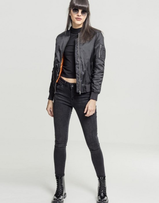 Дамско черно яке тип бомбър Urban Classics Basic Дамско черно яке тип бомбър Urban Classics Basic