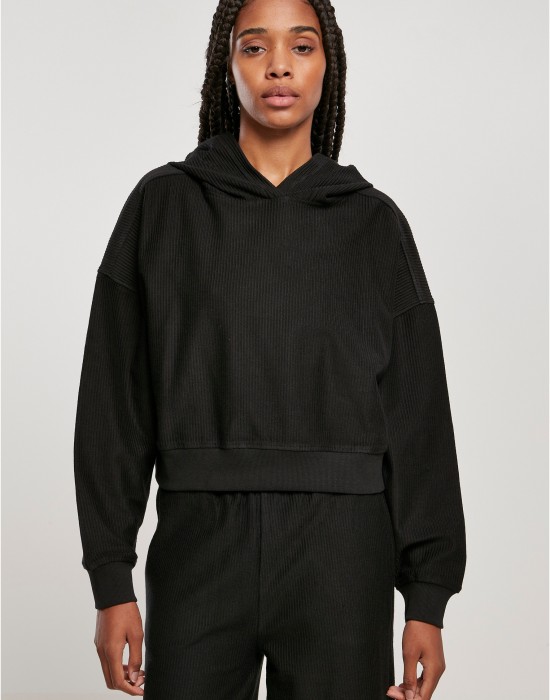 Дамски къс суичър с качулка в черен цвят Urban Classics Hoody