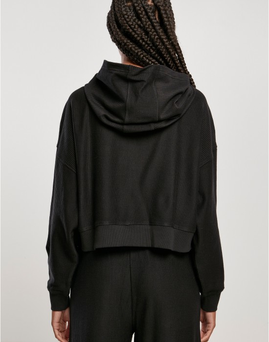 Дамски къс суичър с качулка в черен цвят Urban Classics Hoody