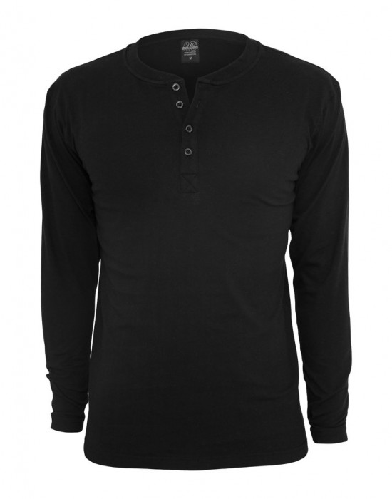 Мъжка памучна блуза с копчета Urban Classics Basic Henley в черно Мъжка памучна блуза с копчета Urban Classics Basic Henley в черно