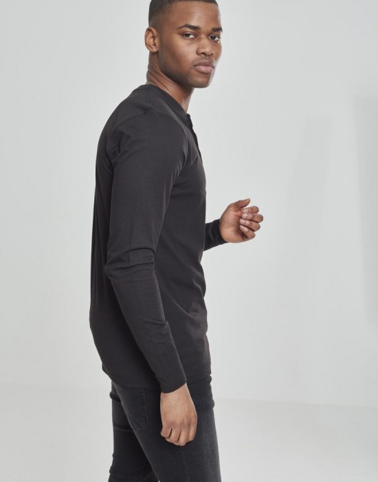 Мъжка памучна блуза с копчета Urban Classics Basic Henley в черно