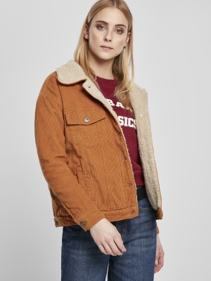 Дамско яке в бежово Urban Classics Ladies Oversize Sherpa Corduroy