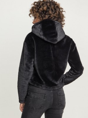 Дамски плюшен суичър Urban Classics в черен цвят