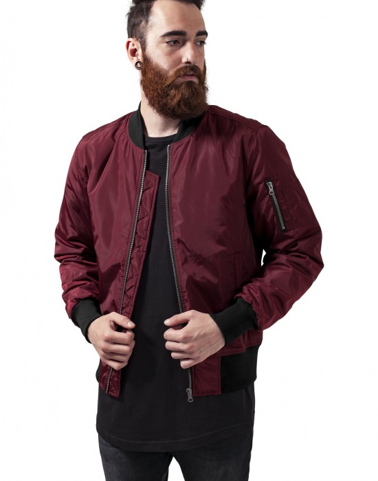 Мъжко яке тип бомбър в цвят бордо Urban Classics burgundy/black