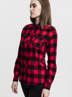 Дамска карирана риза в черно и червено Urban Classics Ladies Turnup Checked Flanell Shirt Дамска карирана риза в черно и червено Urban Classics Ladies Turnup Checked Flanell Shirt