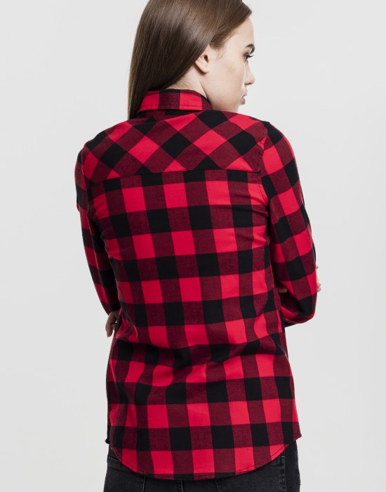 Дамска карирана риза в черно и червено Urban Classics Ladies Turnup Checked Flanell Shirt Дамска карирана риза в черно и червено Urban Classics Ladies Turnup Checked Flanell Shirt