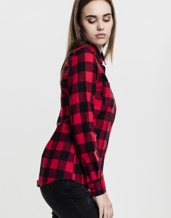 Дамска карирана риза в черно и червено Urban Classics Ladies Turnup Checked Flanell Shirt Дамска карирана риза в черно и червено Urban Classics Ladies Turnup Checked Flanell Shirt