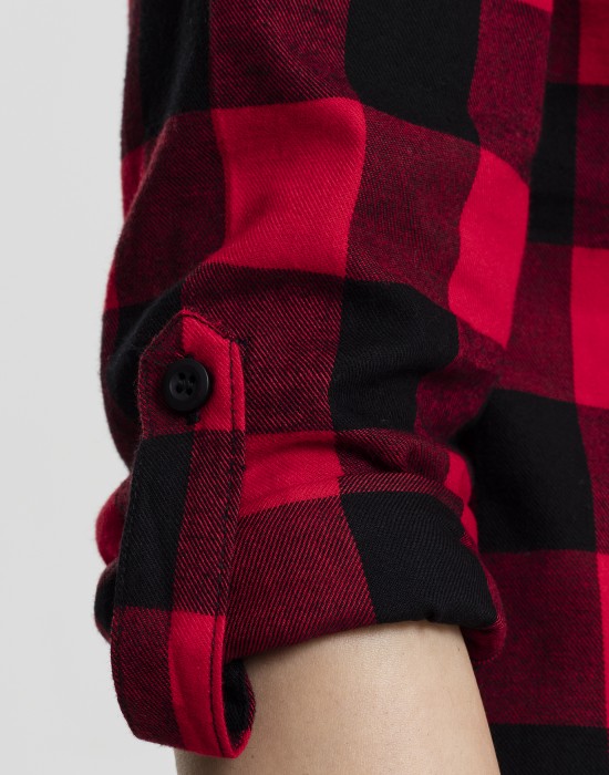Дамска карирана риза в черно и червено Urban Classics Ladies Turnup Checked Flanell Shirt Дамска карирана риза в черно и червено Urban Classics Ladies Turnup Checked Flanell Shirt