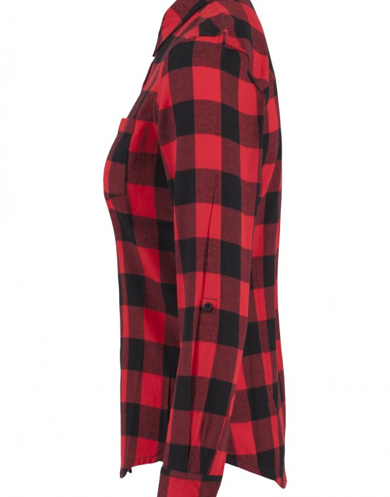 Дамска карирана риза в черно и червено Urban Classics Ladies Turnup Checked Flanell Shirt Дамска карирана риза в черно и червено Urban Classics Ladies Turnup Checked Flanell Shirt