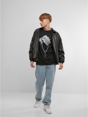 Черна тениска Mister Tee Faith Meets Strength