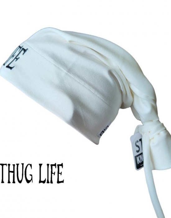 Бийни шапка в бяло с бродерия Thug life Beanie Street Knowledge