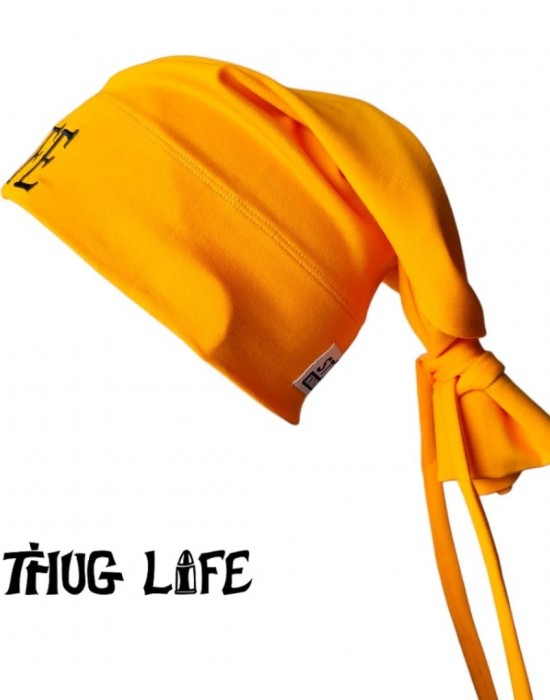Бийни шапка в жълто с бродерия Thug life tattoo Street Knowledge