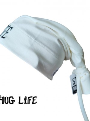 Бийни шапка в бяло с бродерия Thug life tattoo Street Knowledge Бийни шапка в бяло с бродерия Thug life tattoo Street Knowledge