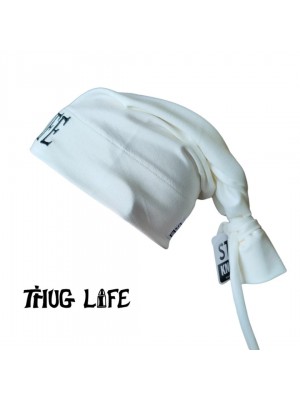 Бийни шапка в бяло с бродерия Thug life tattoo Street Knowledge Бийни шапка в бяло с бродерия Thug life tattoo Street Knowledge