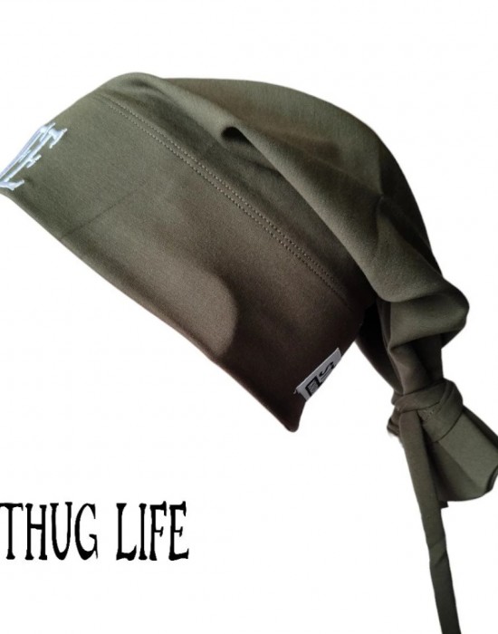 Бийни шапка в цвят каки с бродерия Thug life Beanie Street Knowledge Бийни шапка в цвят каки с бродерия Thug life Beanie Street Knowledge