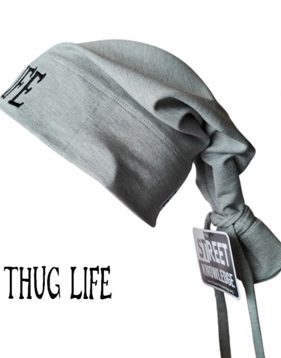 Бийни шапка в сиво с бродерия Thug life Beanie Street Knowledge