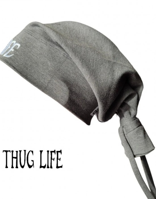 Бийни шапка в тъмносиво с бродерия Thug life Beanie Street Knowledge