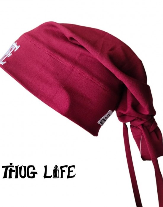 Бийни шапка в тъмночервено с бродерия Thug life tattoo Street Knowledge