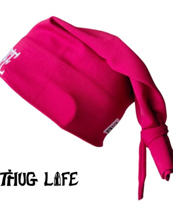 Бийни шапка в червено с бродерия Thug life tattoo Street Knowledge
