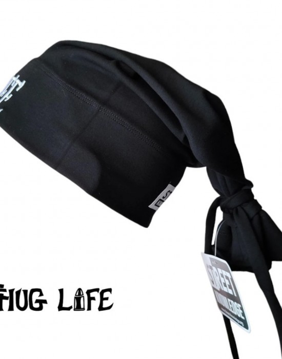Бийни шапка в черно с бродерия Thug life tattoo Street Knowledge