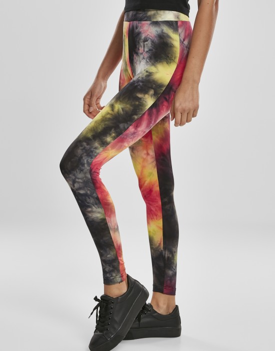 Дамски клин в черно и тъмнорозово от Urban Classics Ladies Tie Dye High Waist Leggings