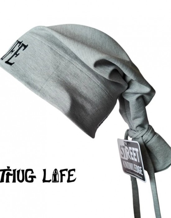 Бийни шапка в сиво с бродерия Thug life tattoo Street Knowledge