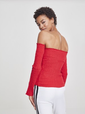 Дамска блуза с голи рамене в червен цвят Urban Classics Ladies Cold Shoulder Smoke L/S fire red  Дамска блуза с голи рамене в червен цвят Urban Classics Ladies Cold Shoulder Smoke L/S fire red