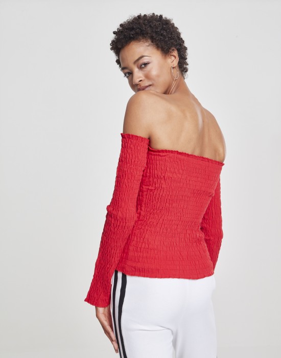 Дамска блуза с голи рамене в червен цвят Urban Classics Ladies Cold Shoulder Smoke L/S fire red 