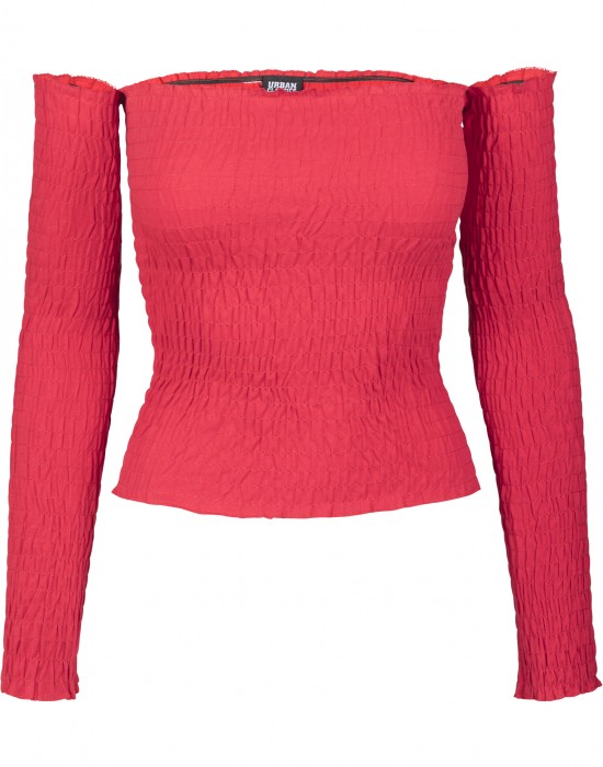 Дамска блуза с голи рамене в червен цвят Urban Classics Ladies Cold Shoulder Smoke L/S fire red 