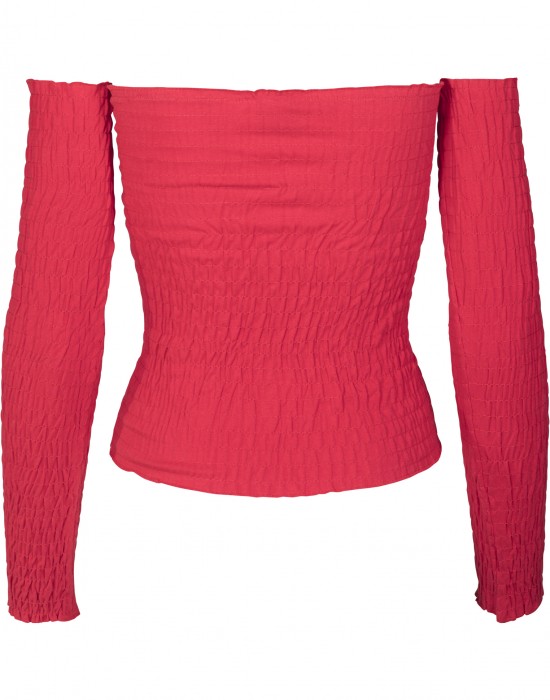 Дамска блуза с голи рамене в червен цвят Urban Classics Ladies Cold Shoulder Smoke L/S fire red 