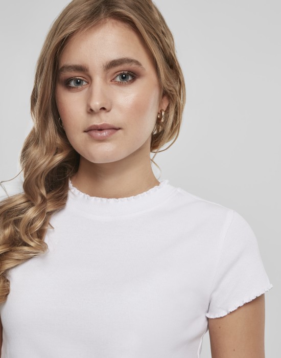 Дамска къса тениска в бял цвят Urban Classics Ladies Cropped Rib Tee white XXL