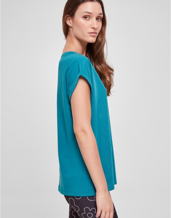 Дамска тениска в цвят тюркоаз Urban Classics Ladies Shoulder Tee