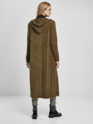 Дамска жилетка в цвят маслина Urban Classics Ladies Hooded Feather Cardigan