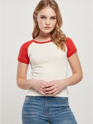 Дамска тениска в цвят екрю с цветни ръкави Urban Classics whitesand/hugered