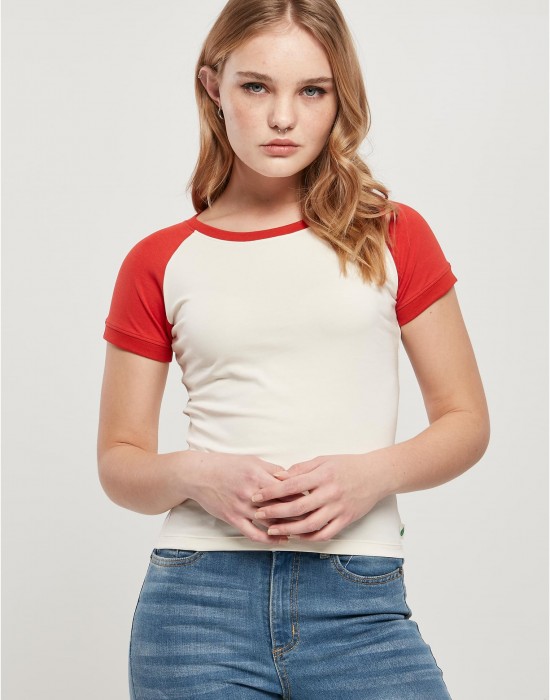 Дамска тениска в цвят екрю с цветни ръкави Urban Classics whitesand/hugered