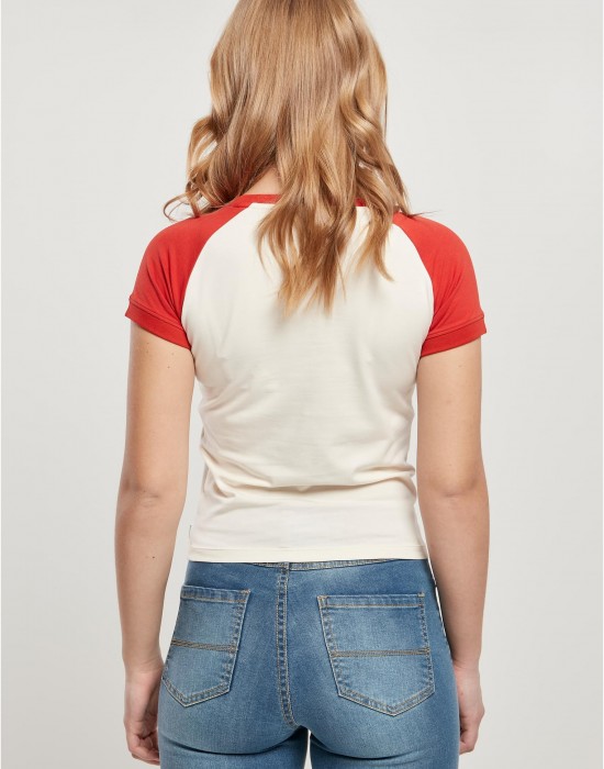 Дамска тениска в цвят екрю с цветни ръкави Urban Classics whitesand/hugered