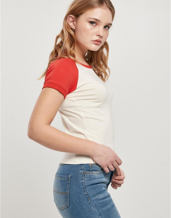 Дамска тениска в цвят екрю с цветни ръкави Urban Classics whitesand/hugered