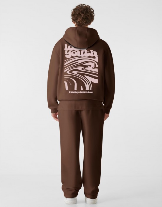 Суичър LOST YOUTH OVERSIZED HOODIE - CHAOS FLOW choclate brown XXL