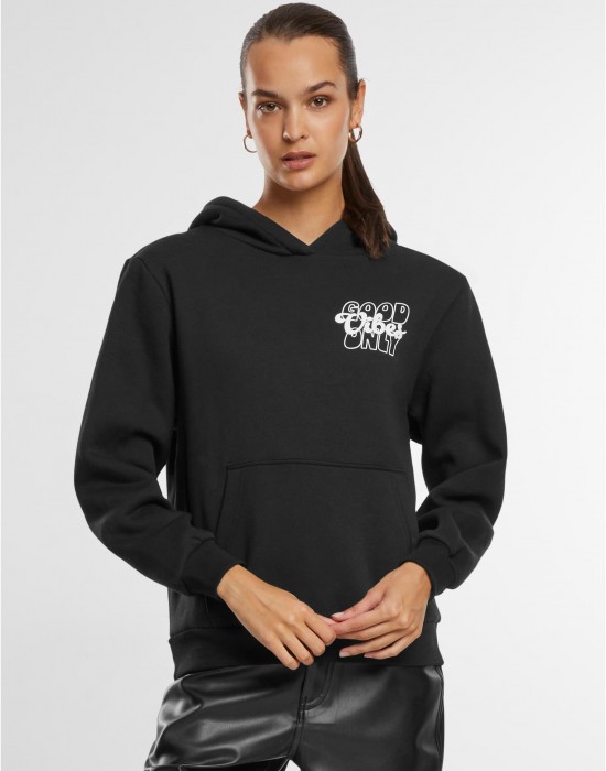 Good Vibes Puff Print Ladies Fluffy Hoody black XXL