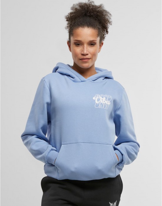 Good Vibes Puff Print Ladies Fluffy Hoody powderblue XXL