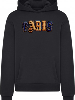 Paris Wording Patch Style Fluffy Hoody black XXL