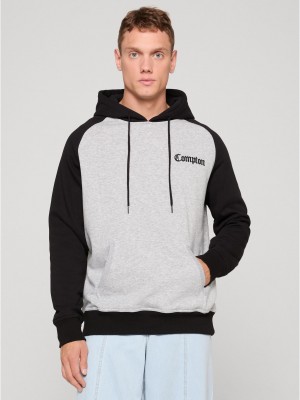 Compton Wording EMB Raglan Hoody h.grey/blk XXL
