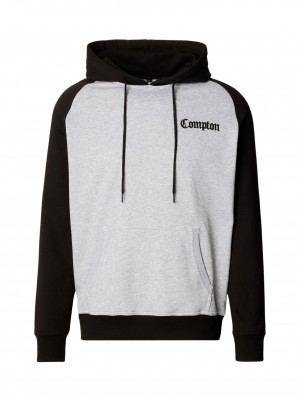 Compton Wording EMB Raglan Hoody h.grey/blk XXL